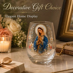 Virgin Mary 300ml Stemless Glass Tumbler Catholic Religious Whiskey Cup Christian Prayer Gift for Home Bar Decoration