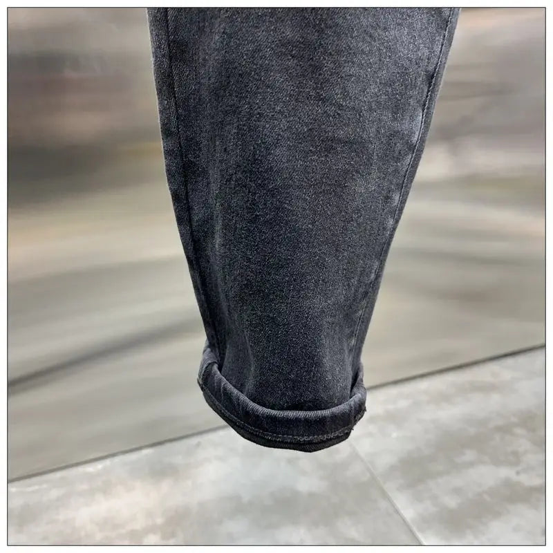 New Arrival Spring Autumn Casual Denim Slim Fit Jeans for Men with Knee Zipper Eye Designer and Vintage Black Jeans Men's Luxury