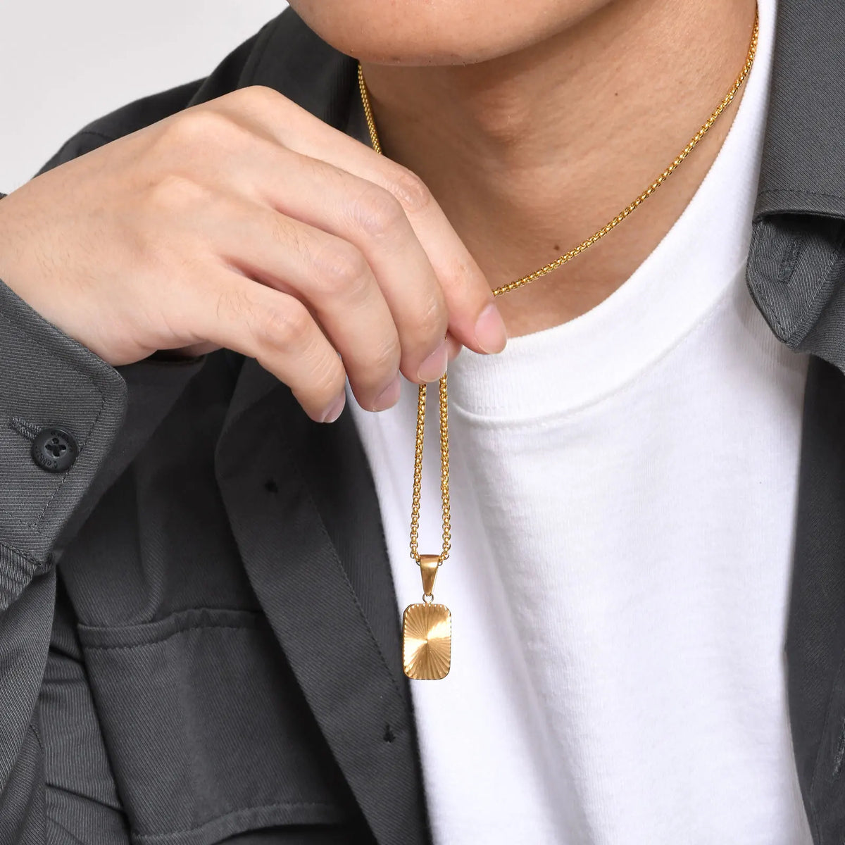 Mens Square Pendant Necklaces,Embossing Radiation Sunburst Stainless Steel Pendant Necklaces,Stylish Jewelry Gifts