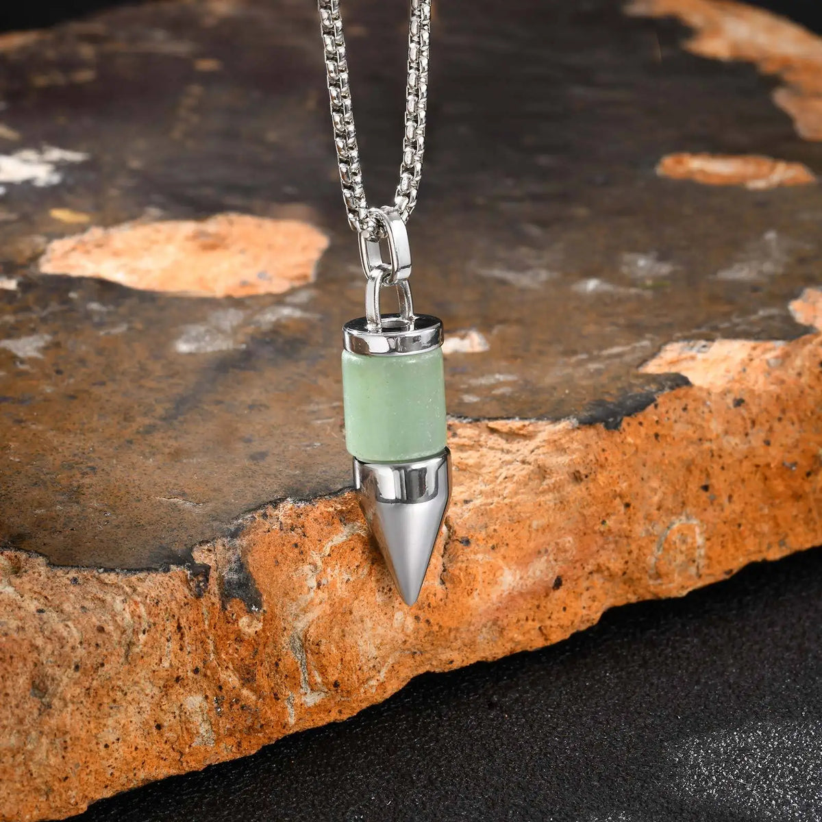 Stylish Bullet Necklaces for Men,Stainless Steel Natural Stone Pendant Necklace,Healing Jewelry Gift for Father Husband Son