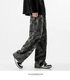 Camouflage Tooling Jeans Autumn New High Street Retro Loose Straight Wide Leg Baggy Trousers Cargo Pants Men Low Rise Jeans