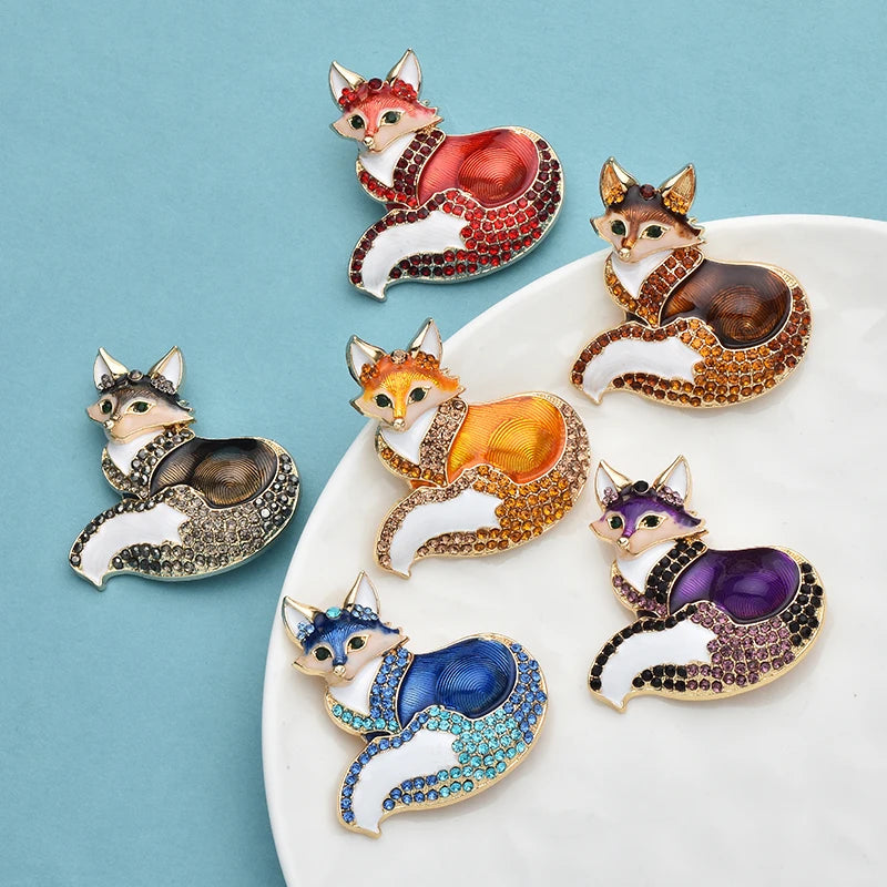 PENDRA Vulpina Rhinestone Fox Brooch