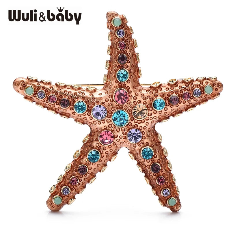 PENDRA Seastar 4-Color Enamel Rhinestone Starfish Brooch
