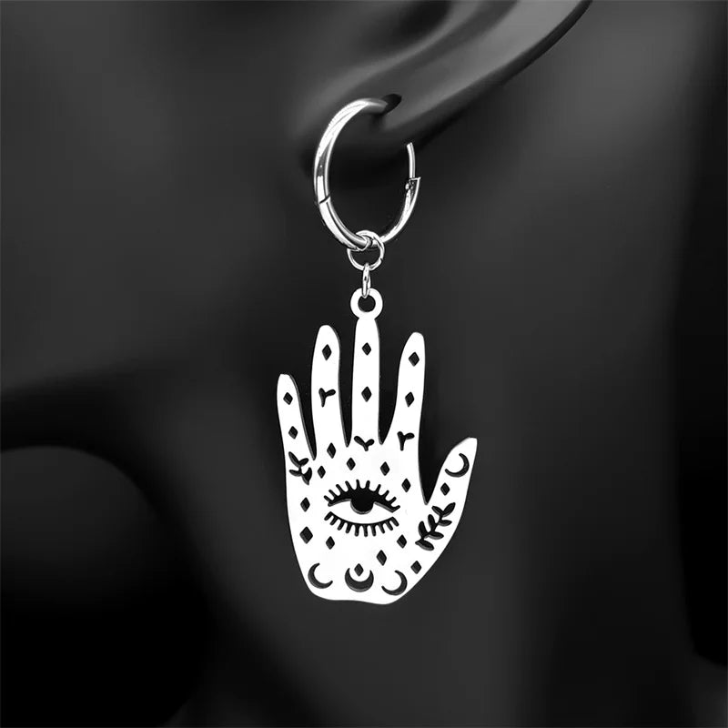 Witchcraft Hand Evil Eyelash Eye Hoop Earring for Women Stainless Steel Black Color Moon Dangle Earrings Jewelry pendientesE3497