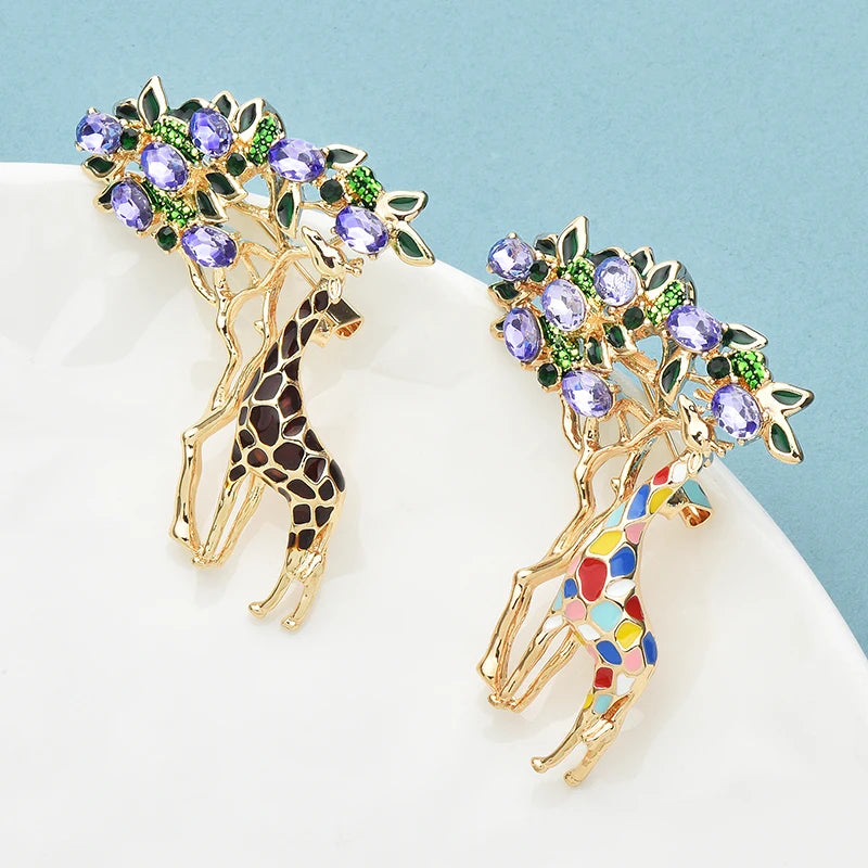 PENDRA Leaf-Eating Giraffe Enamel Animal Brooch