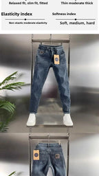 New Men's Jeans Slim-fitting Small Feet High-end Blue-gray Washed Casual Blue Long Slim Fit Work Stretch Cowboy Man Pants