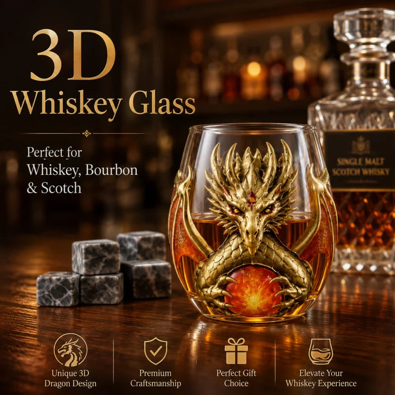 Mythical Green Dragon Whiskey Tumbler Cup Double‑Layer High Borosilicate Glass 3D Dragon Sculpture Drinking Glasses  Decoration