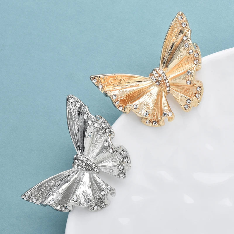 Wuli&baby Alloy Silk Style Butterfly Brooch Pin Crystal Insect Women Jewelry Accessory 2025 Gift