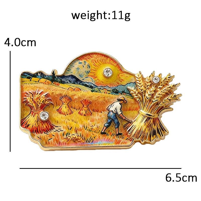 PENDRA Cypresse Harvest Wheat Field Art Brooch
