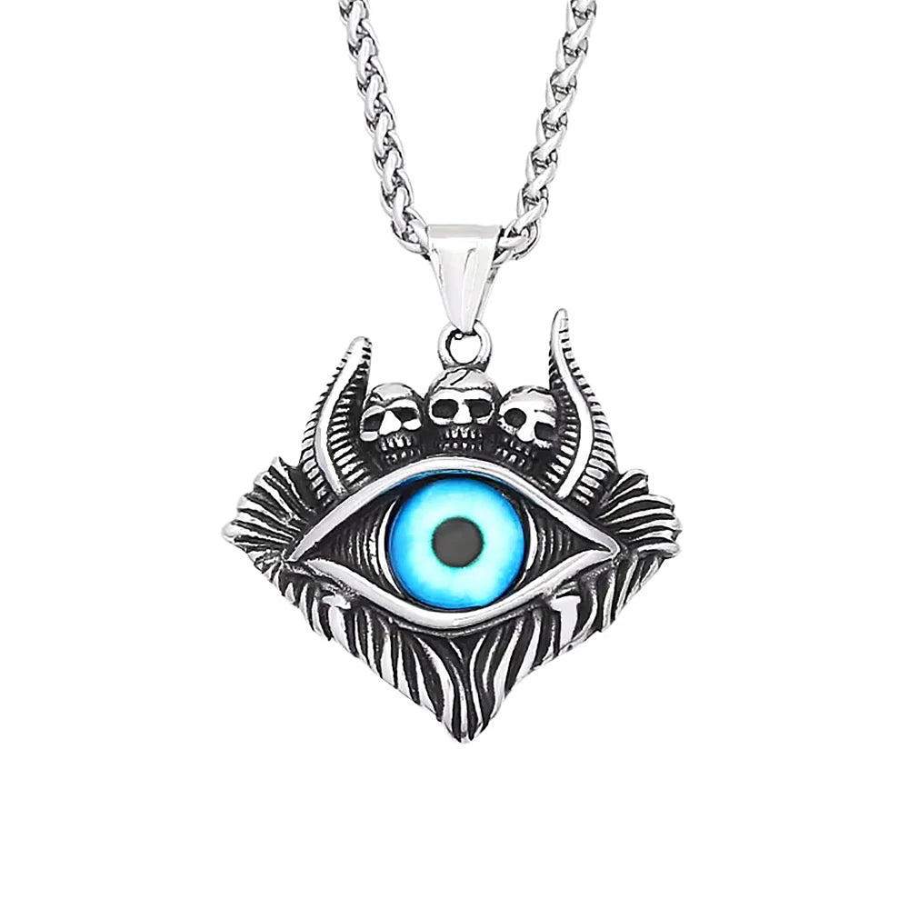 PENDRA Demoneye Blue Stainless Steel Demon Eye Pendant