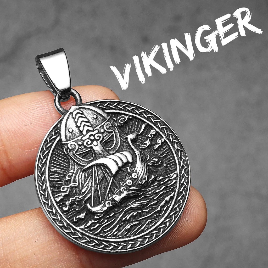 PENDRA Pirates Sided Carving Steel Necklace