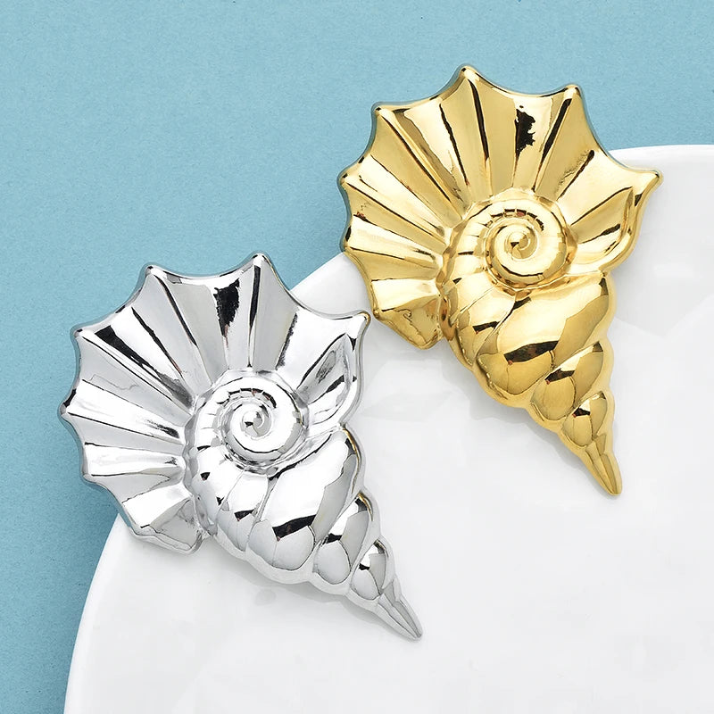 PENDRA Seagold Gold-Plated Stainless Steel Conch Brooch