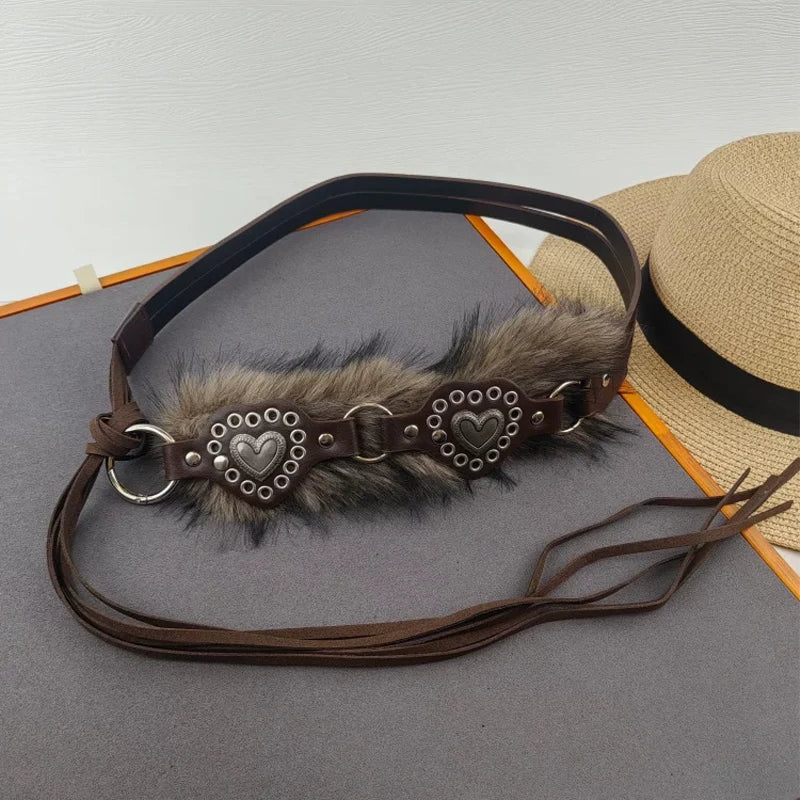 Furry Belt Y2k Belt Subculture Autumn Winter Spring Retro Luxury Plush Waist Chain Imitation Fur Waist Seal Hot Girl Sexy Belt
