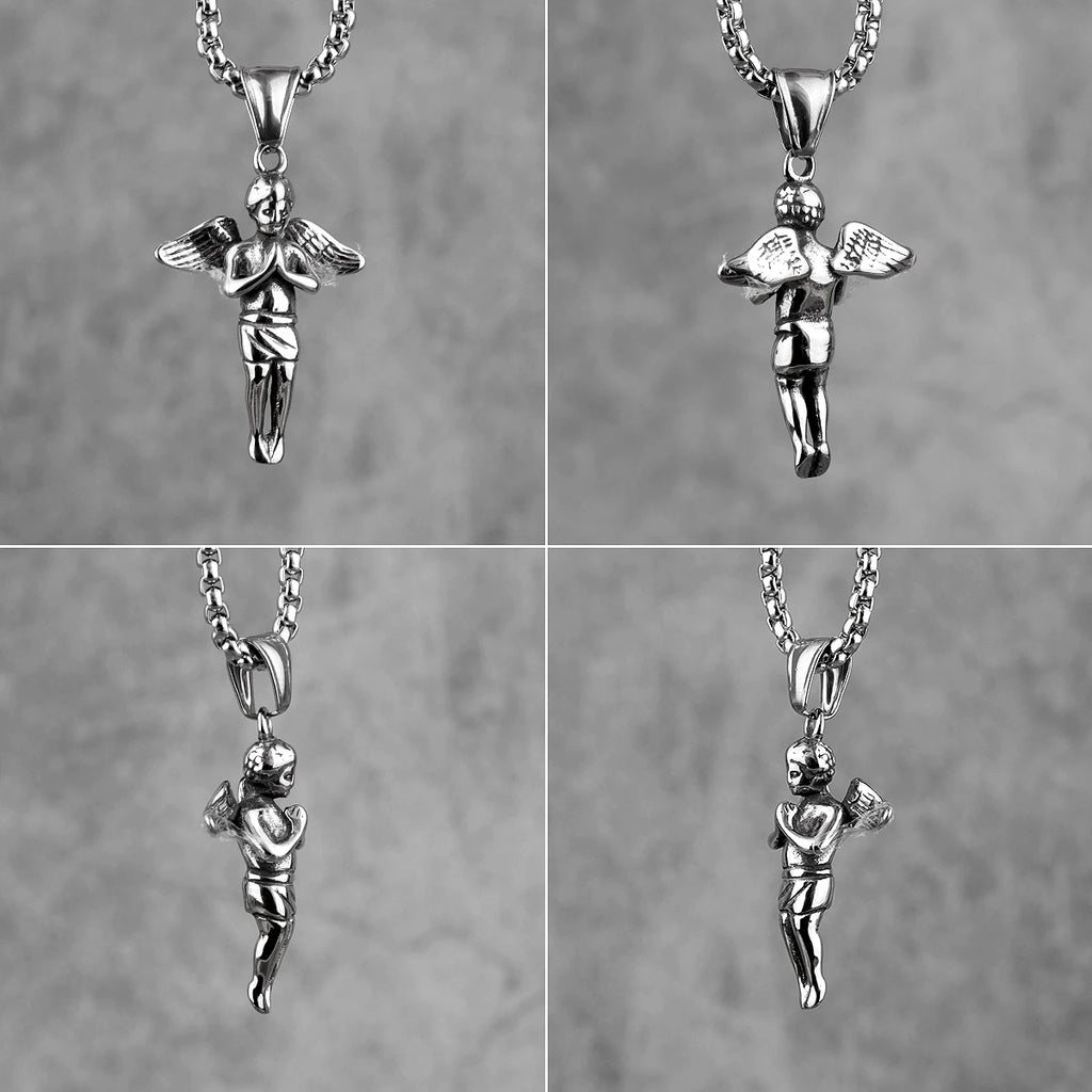 Angel Prayer Child Stainless Steel Men Necklaces Pendants Chain Religion for Boyfriend Male Jewelry Creativity Gift Wholesale