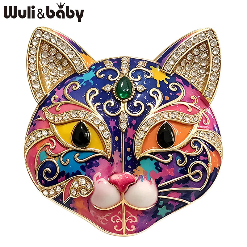 PENDRA Selene Enamel Rhinestone Cat Brooch
