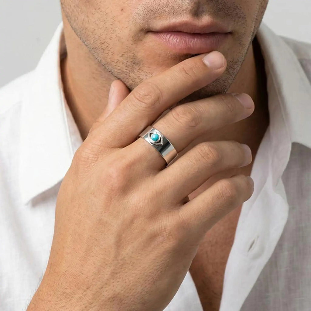 Natural Stone Devils Eyes Ring for Men,Punk Waterproof Stainless Steel Adjustable Cuff Ring,Türkiye Exorcism Jewelry Gift