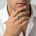 Natural Stone Devils Eyes Ring for Men,Punk Waterproof Stainless Steel Adjustable Cuff Ring,Türkiye Exorcism Jewelry Gift