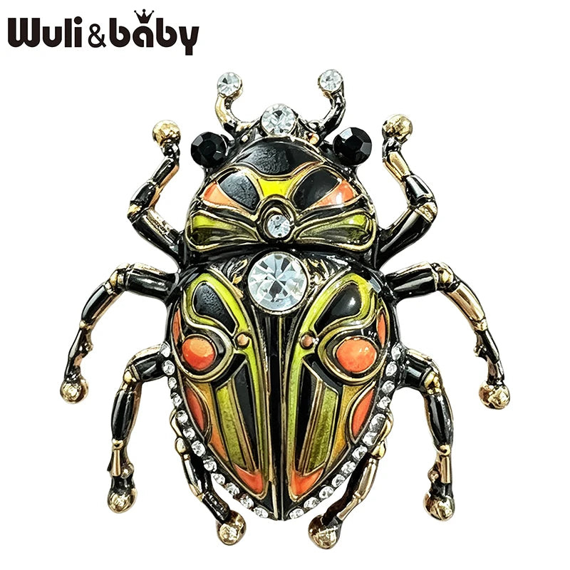 PENDRA Lovely Beetle 4-color Rhinestone Brooch