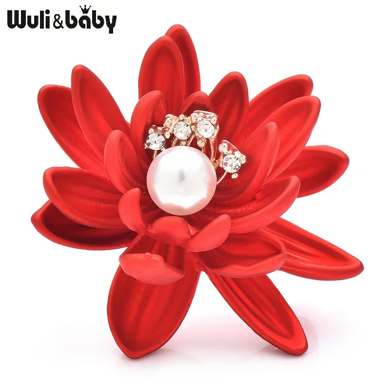 PENDRA Lotuselle Red Soft-Paint Lotus Flower Brooch