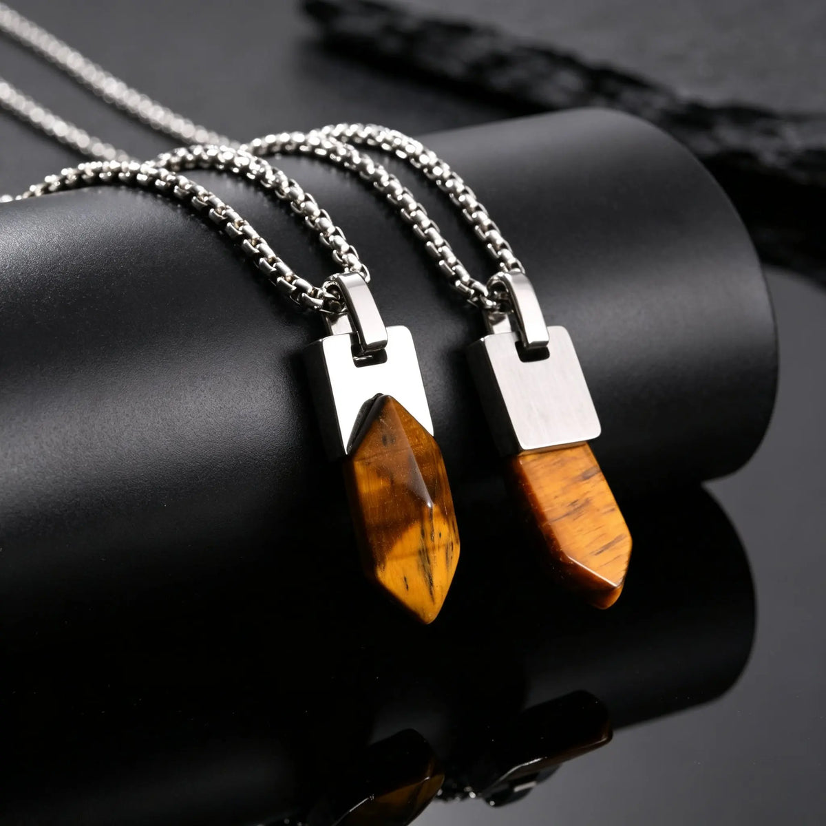 Healing Natural Stone Necklace for Men,Lapis Lazuli Stainless Steel Geometric Pendant Necklace,Stylish Jewlery Gift