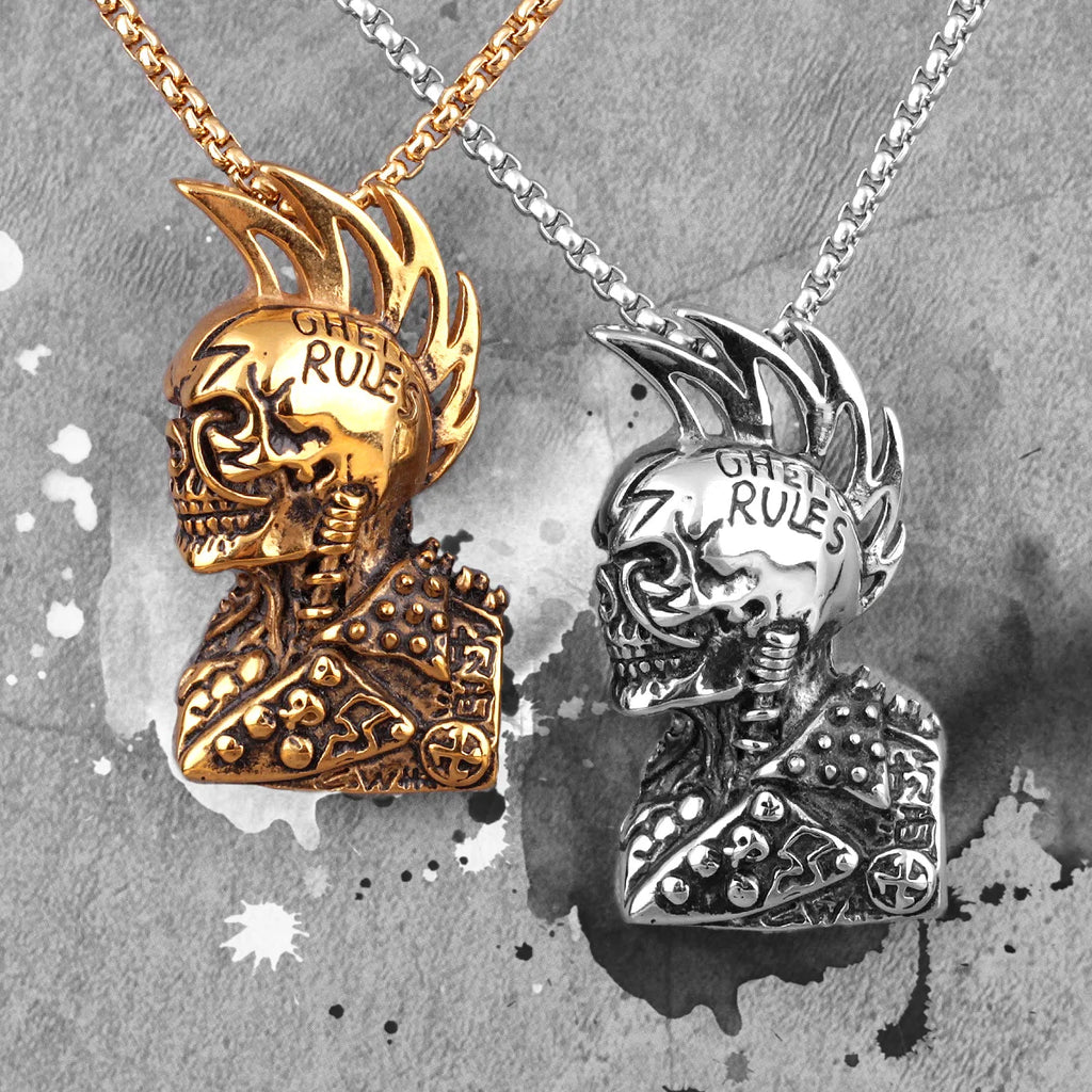 Gothic Rules Skull Punk Rock Hiphop Men Necklaces Pendants Chain for Boy Male Stainless Steel Jewelry Creativity Gift Wholesale