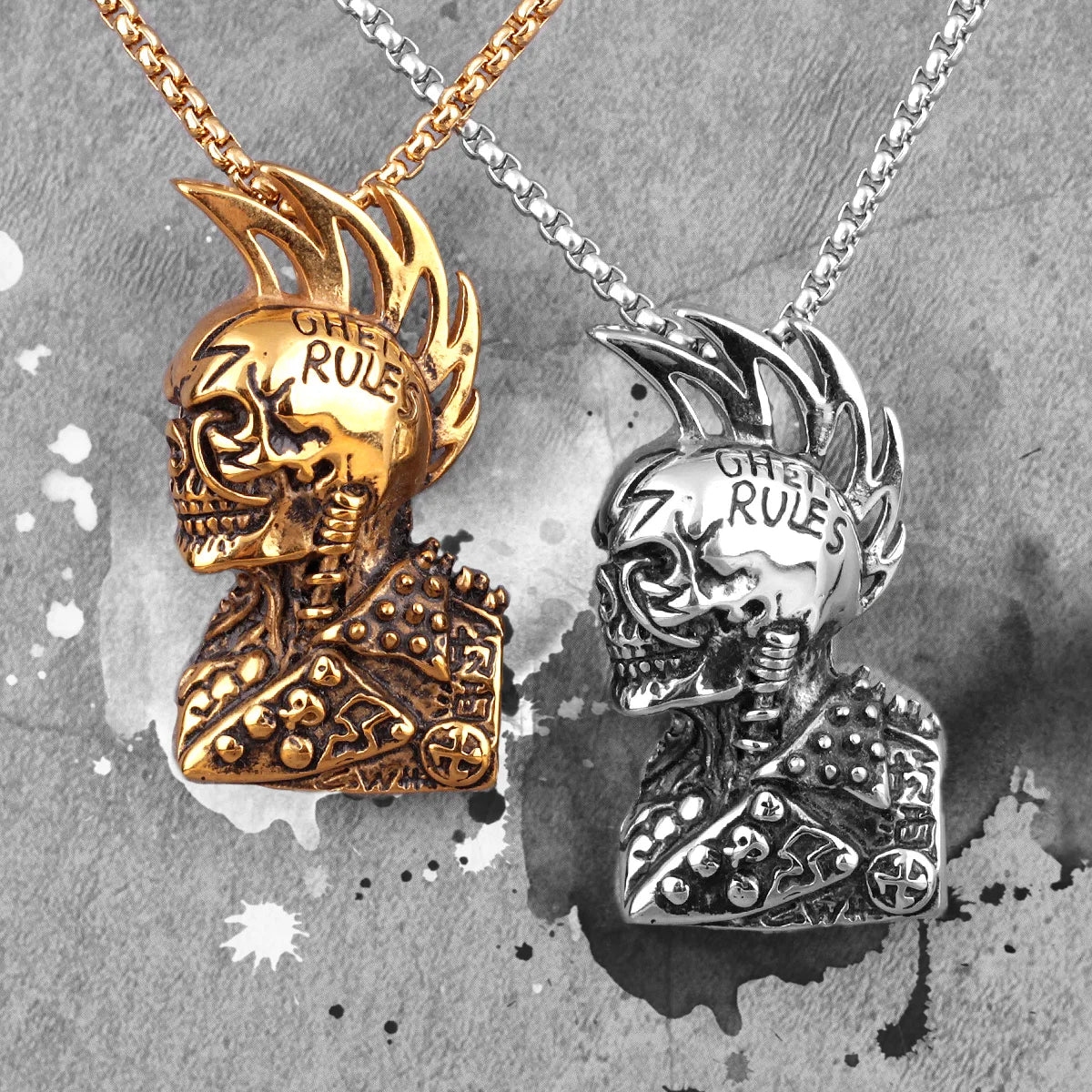 Gothic Rules Skull Punk Rock Hiphop Men Necklaces Pendants Chain for Boy Male Stainless Steel Jewelry Creativity Gift Wholesale