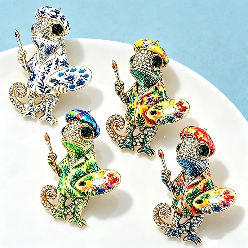 PENDRA Artist Chameleon Rhinestone Brooch