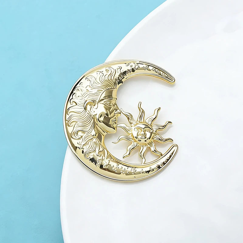 Wuli&baby Stainless Steel Sun And Moon Brooches For Women Unisex 2-color Moon-God Luna Figure Minilmaist Chic Brooch Pins Gifts