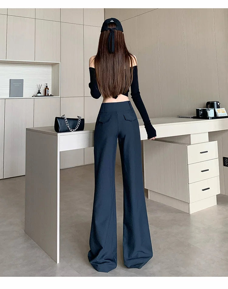 Advanced style suit pants women autumn high waisted slim fit versatile hanging down feeling casual and wide leg pants