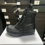 PENDRA Black Punk Black Leather 6cm Platform Zip Ankle Boots