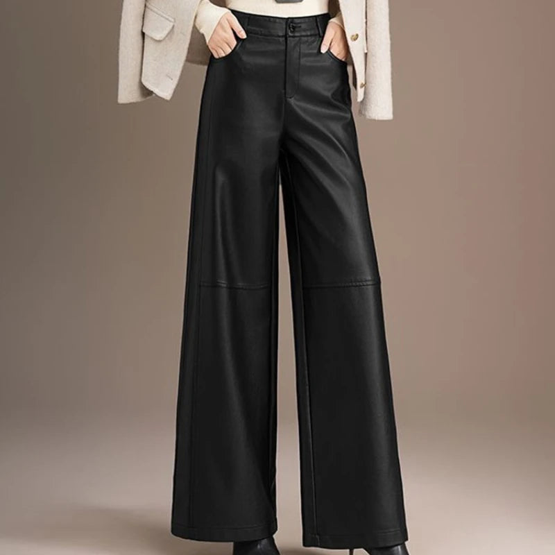 PENDRA Warm Drape Wide Leg PU Leather Pants