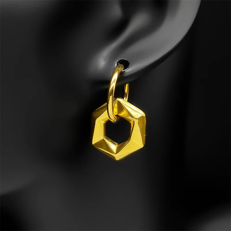 Stainless Steel Y2K Minimalist Trendy Geometric Hexagon Hoop Earrings for Women Gold Color Female Circle Dangle Earring Jewelry