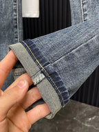 Trendy Brand 2026 Versatile Labeled Jeans for Men Stretch Slim Fit Simple Skinny Pants Trendy Cat Whisker Slimming Cropped Pants