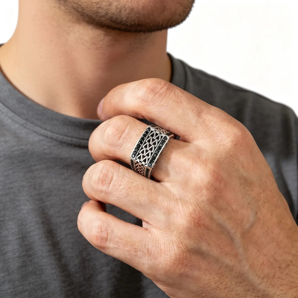 Vintage Punk Signet Ring for Men,Waterproof Stainless Steel Statement Ring,New Jewelry