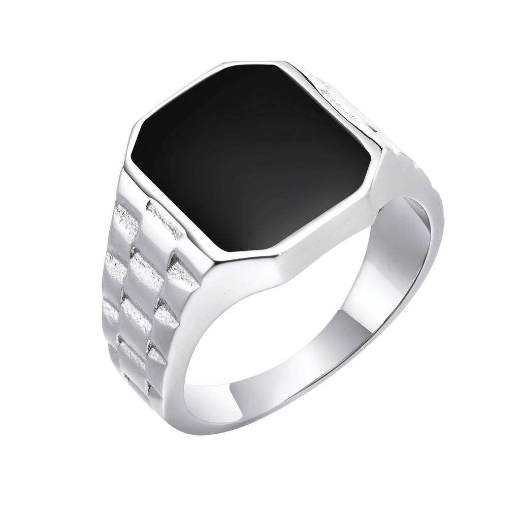 Stylish Watch Band Rings for Men, Stainless Steel Black Square Signet Pinky Thumb Ring for Dad Father Jewelry Gift for Him