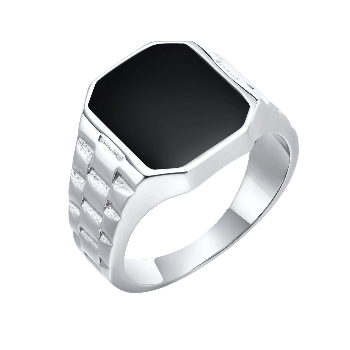 Stylish Watch Band Rings for Men, Stainless Steel Black Square Signet Pinky Thumb Ring for Dad Father Jewelry Gift for Him