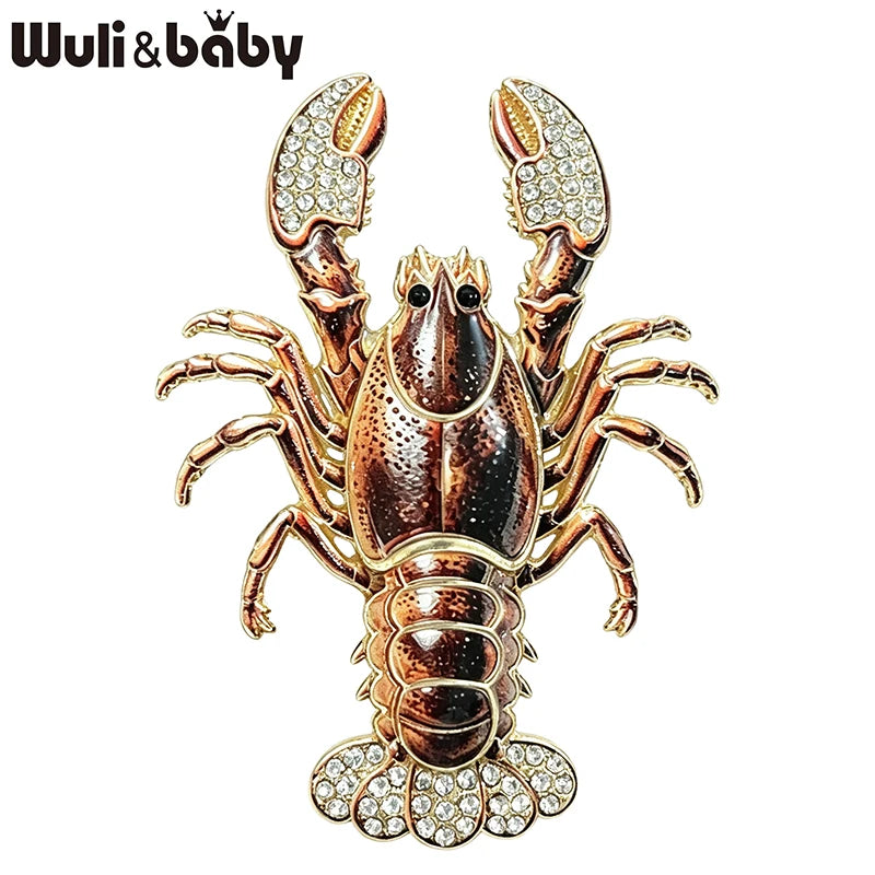 PENDRA Coastal Lobster Rhinestone Metal Brooch