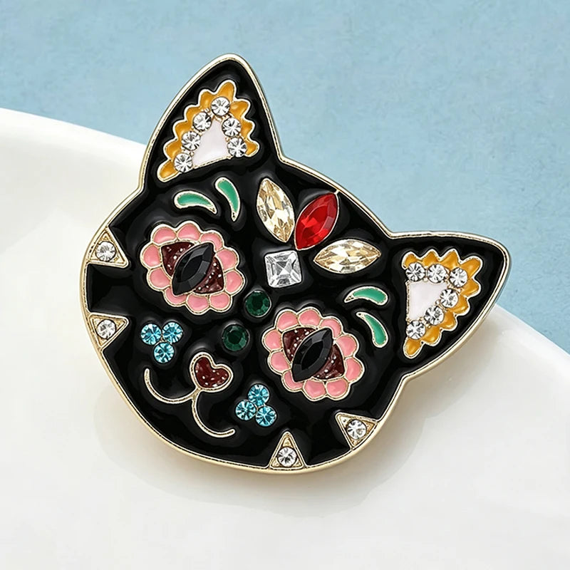 PENDRA Flower Cat Head Brooch