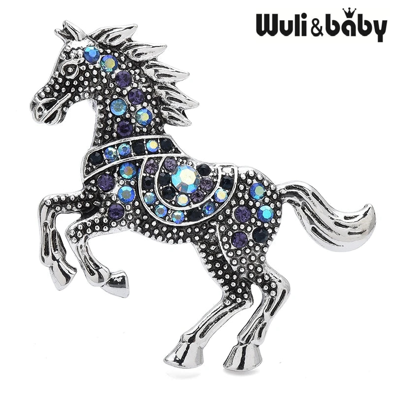 Wuli&baby Enamel Horse Crossing Obstacles Crystal Animal Brooches 4 Colors Jewelry Pins Bag Accessory Gift