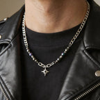 Hiphop Star Cross Chain Necklaces for Men Boys,Stainless Steel Punk Double Layers Chain Collars,Unisex Jewelry