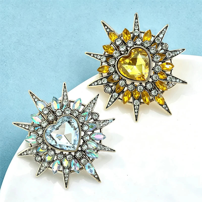 PENDRA Heartstar Vintage Crystal Heart Star Brooch