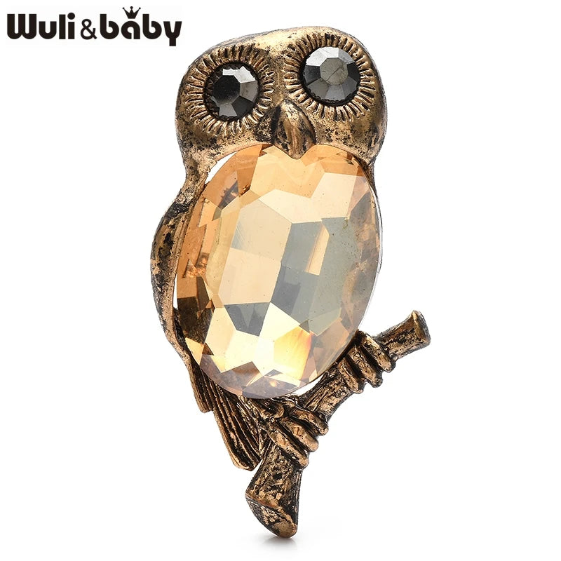 PENDRA Moonbranch Crystal Owl Brooch