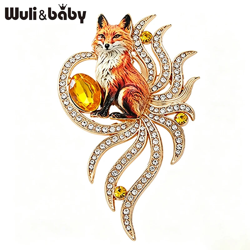 PENDRA Nine-Tail Fox Rhinestone Animal Brooch