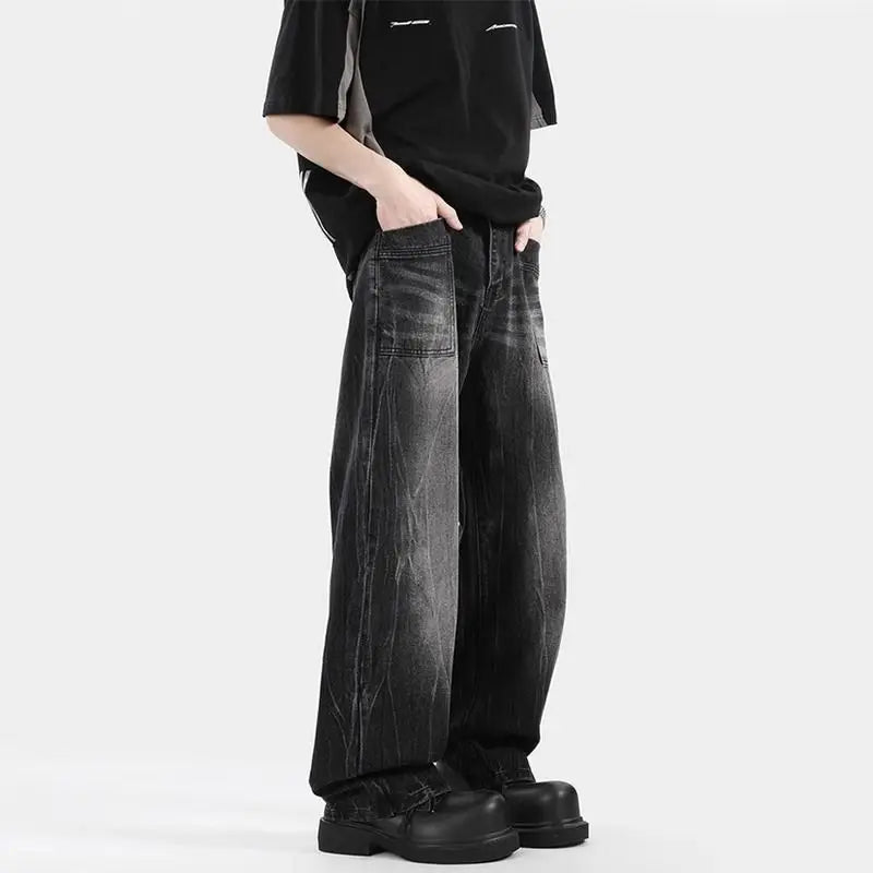 PENDRA Washed Cracked Brand Jeans