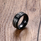 Stylish Black Mens Initial Ring, Waterproof Stainless Steel A-Z Letter Wedding Bands for Male Boys Finger Gift Jewelry