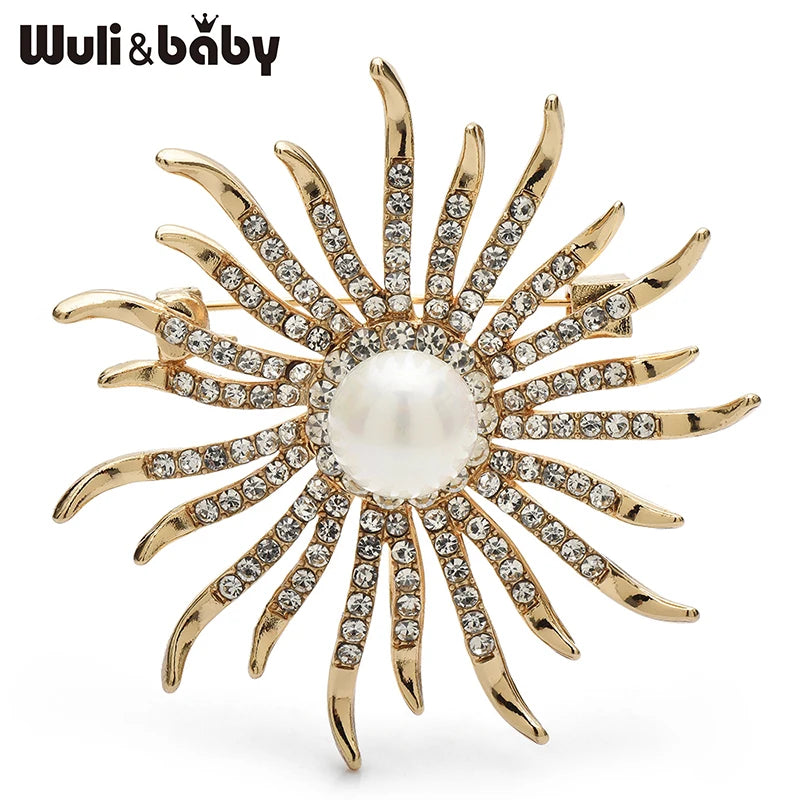 PENDRA Sunelle Rhinestone Sun Flower Brooch
