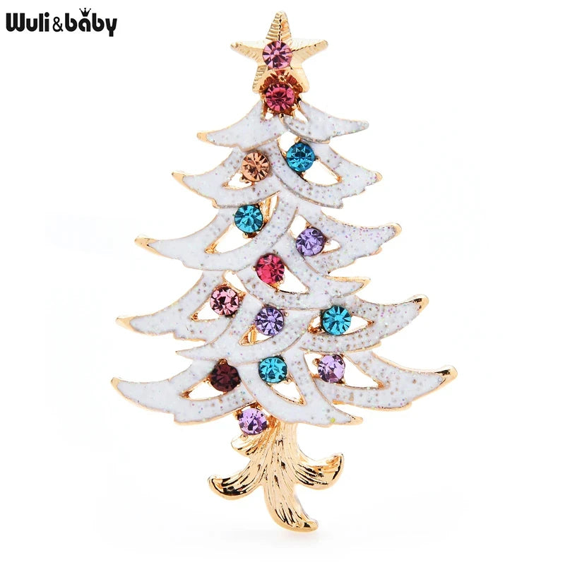 PENDRA Noelina Enamel Rhinestone Christmas Tree Brooch