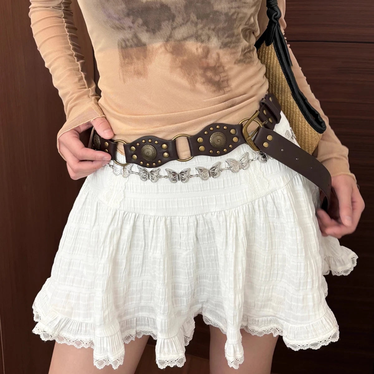 Western Cowboy Belt For Women New American Plus Size Vintage Brown Rivet Belt High-Quality Versatile Denim Belt With Ins Style