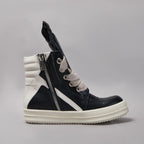 PENDRA Black Geobasket Black Leather High-Top Zip Jumbo-Lace Ankle Boots