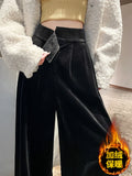 Black Gold Velvet Wide Leg Pants Women Winter Velvet High Waist Drop Feel Straight Tube Versatile Casual Floor Pants